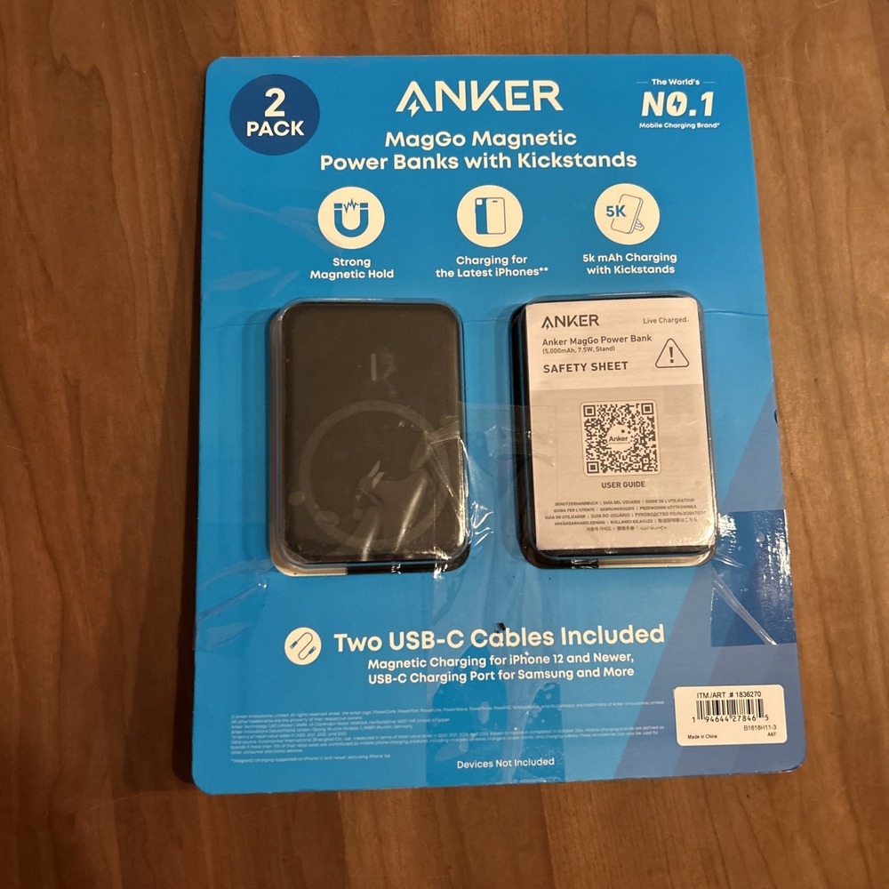 2 Pack Anker MagGo Magnetic Power Bank iPhone Wireless Battery Kickstand 5000mAh